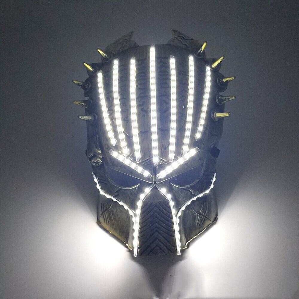 Predator Movie Game Halloween Costume 5V LED Light Up White Glowing Face Mask
